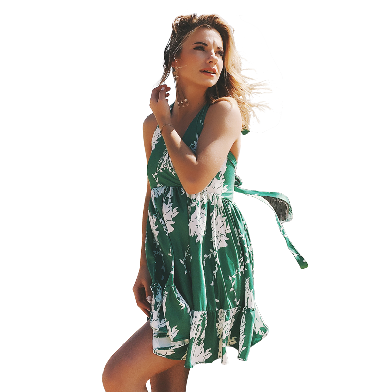 LIVA V-Neck Backless Sleeveless Beach Dress