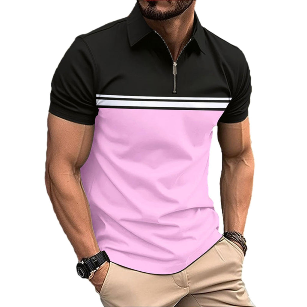 Mens Casual Polo Shirts Short Sleeve Fashion Contrast Color Golf Shirt Classic Striped Slim Fit T-Shirts