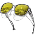 URUMQI Night Vision Driving Glasses for Women Anti Glare Fit Over Glasses Night Time Glasses for Driving Oversized Polarized Square Yellow Lens