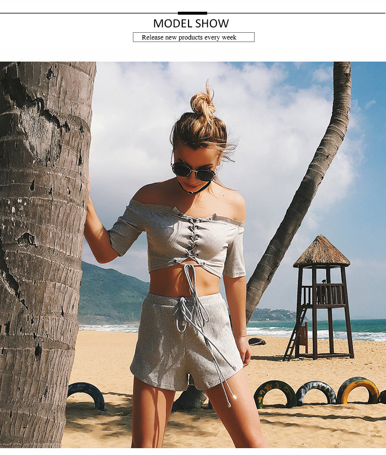 LIVA Women's Off-Shoulder Shorts Set (Two Pieces)