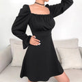 Solid Color Long Sleeve Dress with Off-Shoulder Design