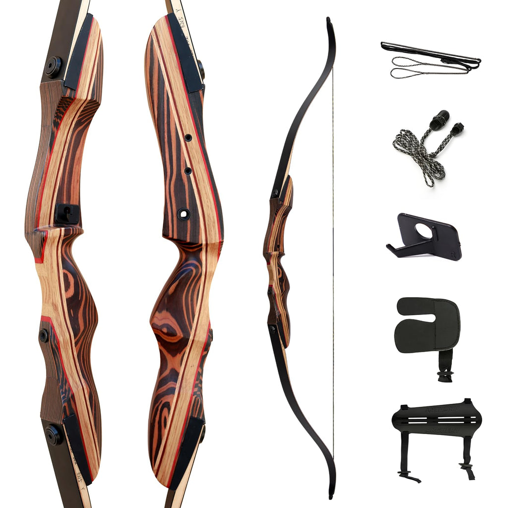 Deerseeker Archery 62" Takedown Recurve Bow Set for Adults & Youth with Right Hand & Left Handed Laminated Wooden Riser Bow Hunting Target Shooting 20-60lbs（RH 60lb）