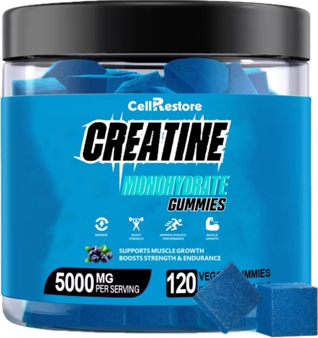 CellRestore Creatine Monohydrate Gummies for Men & Women-5g of Creatine Monohydrate per Serving- Help Increase Strength and Build MuscleSugar FreeVeganBlueberry Flavor 120 Count
