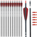 BOWSOUL 30inch Hunting Carbon Archery Arrows with 4" Natural Turkey Feathers Spine 500 for Recurve & Long Bow (Pack of 12) (Black Red)
