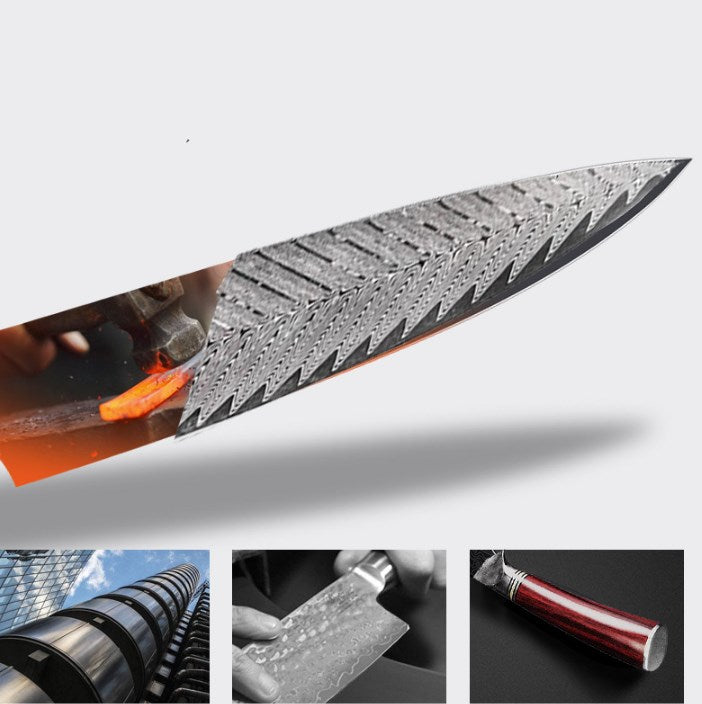 Damascus 67-Layer Steel Chef Knife with Color Wood Handle