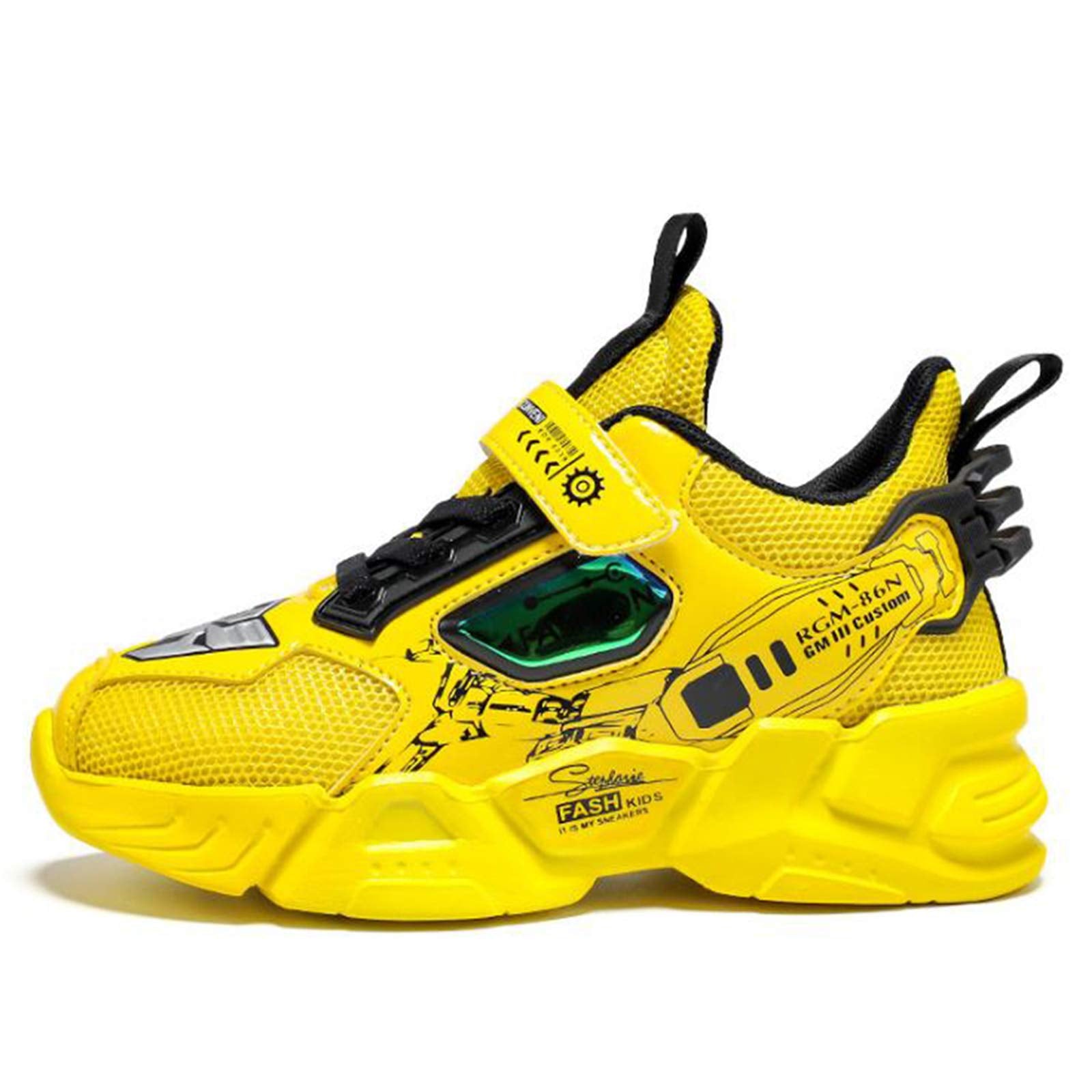 WZRUISEN Toddler/Little Kid Boys Girls Lightweight Breathable Sneakers Strap Athletic Tennis Shoes for Running Walking Yellow 4 Big Kid