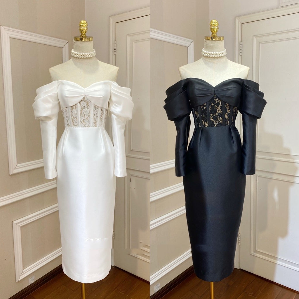 Off Shoulder Bubble Sleeve Bow Dress