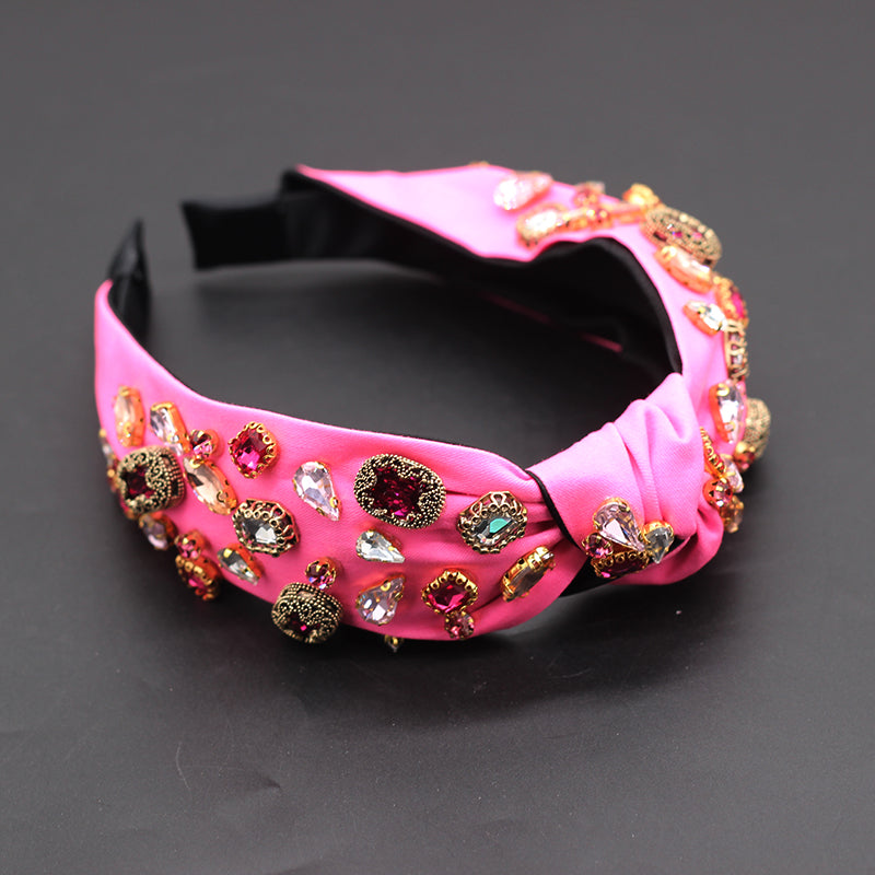 Fashionable Baroque Floral Headband with Colorful Gems