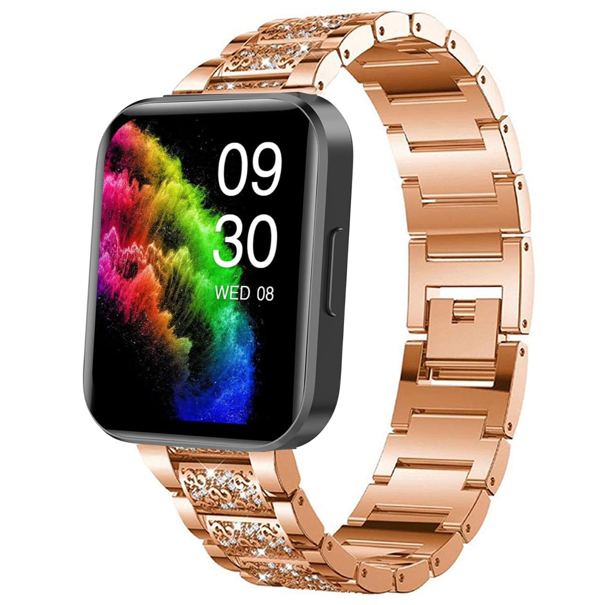 Compatible for RUIMEN Smart Watches Bands Lamshaw 22mm Quick Release Women Jewelry Bling Diamond Metal Dressy Strap Adjustable Replacement Strap Accessories Sports Band Compatible for RUIMEN D1 1.85" Smart Watches (Rose Gold)