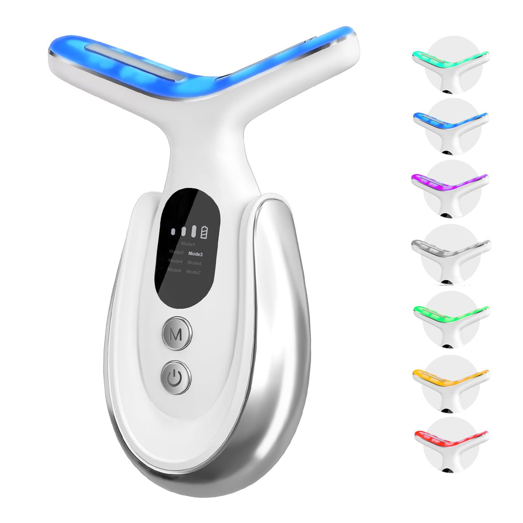 Neck Face Massager 7-in-1 Portable Facial Massager for Enhanced Face Neck and Shoulder Care with Vibrating and Warming Function，white