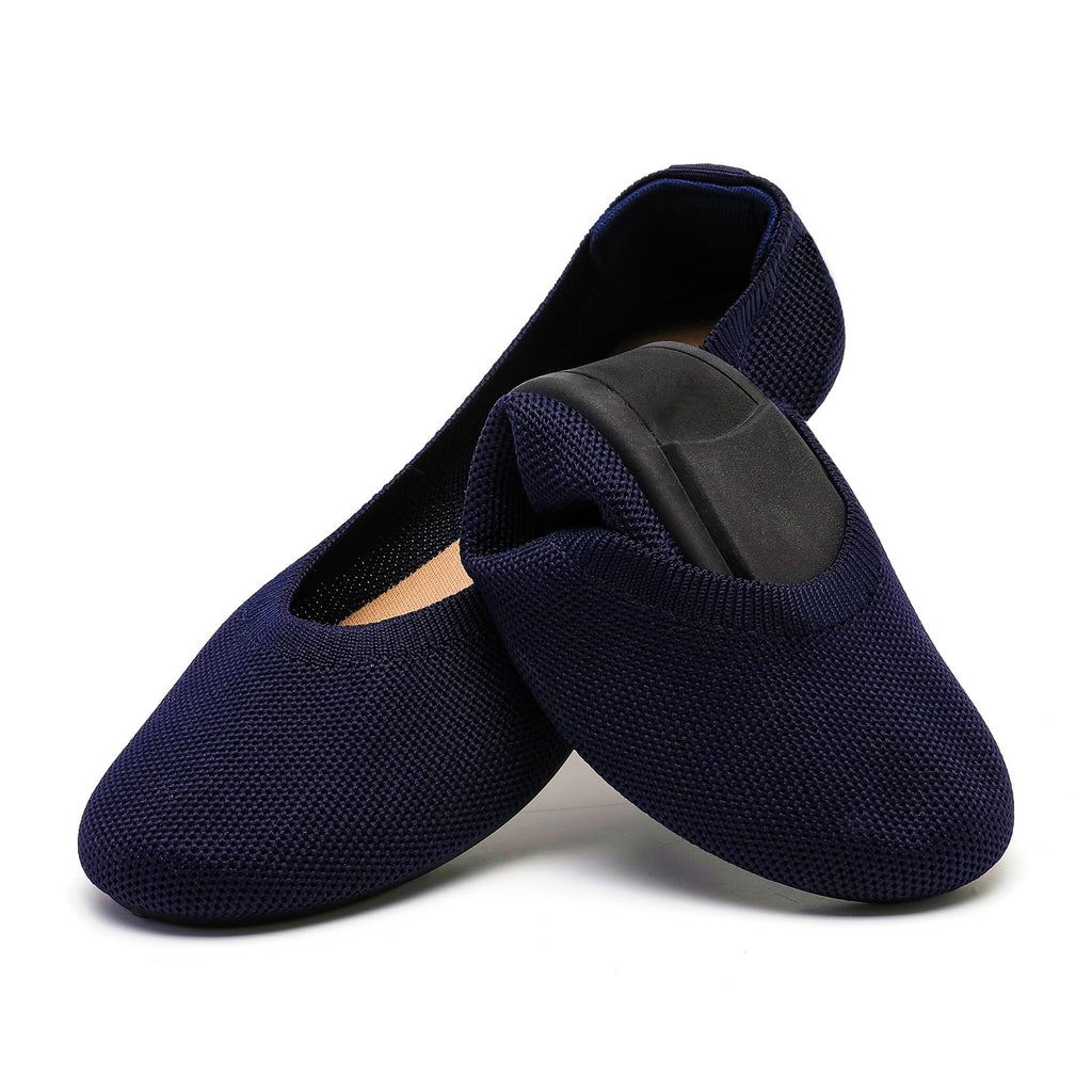 Womens Ballet Flats Dress Shoes for Women Women Classic Round Toe Slip On Flat Walking Shoes Casual Comfortable Soft Knit Black Leopard Flats Shoes for Woman（BE2312-navy-8