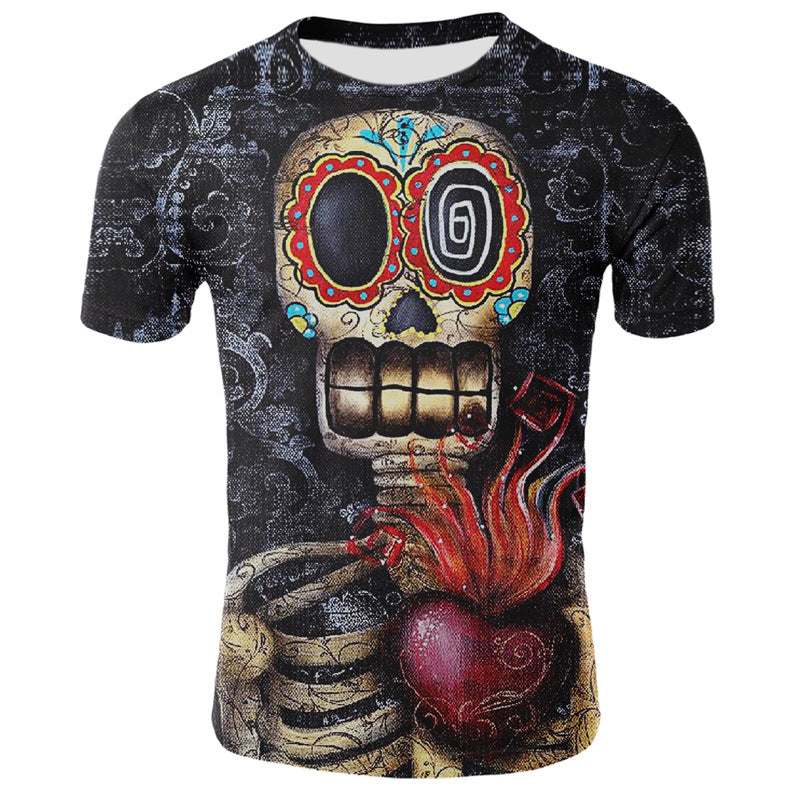 3D Printed Skull Short Sleeve Sports T-Shirt