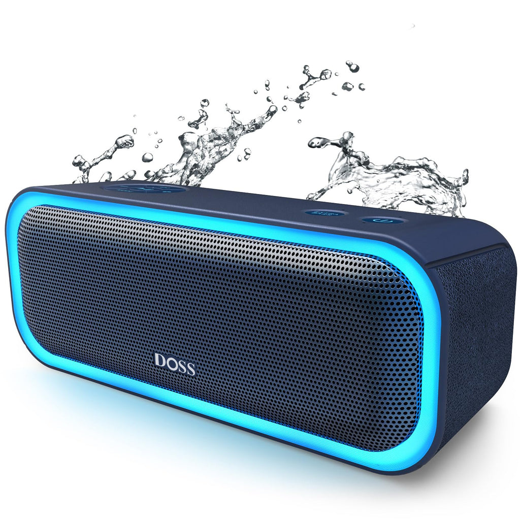 DOSS SoundBox Pro Bluetooth Speaker with 20W Stereo Sound Active Extra Bass IPX6 Waterproof TWS Pairing Multi-Colors Lights 20H Playtime Portable for Beach Outdoor-Blue