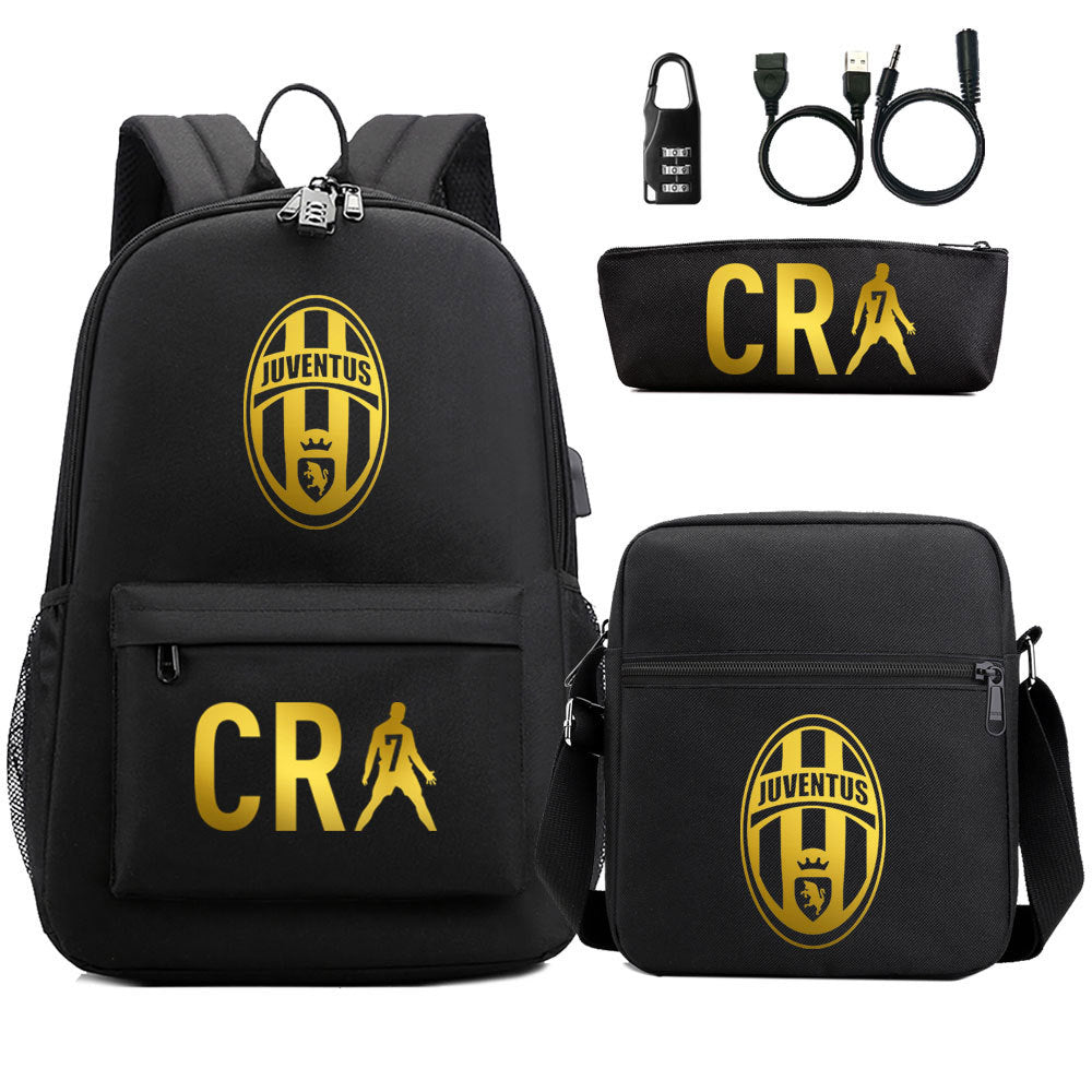 Cristiano Ronaldo Print Casual Canvas Backpack for Teens