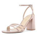 MIRAAZZURRA Nude Strappy Heels Sandals Square Open Toe Block Heels with Ankle Strap Comfortable Daily Dress Shoes Nude 9