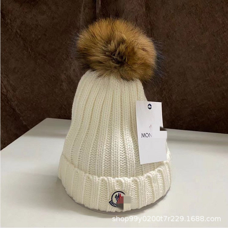 2023 New European Knit Beanie with Real Fur Pom-Pom
