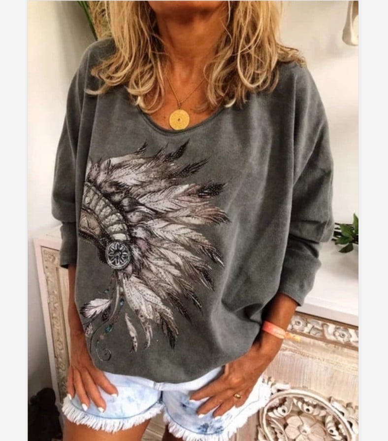 Printed Long Sleeve Crew Neck Shirt