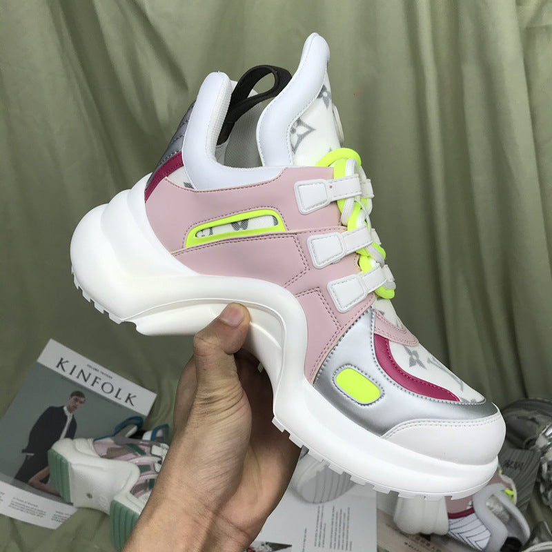 2020 New Women's Dad Shoes - Leather Thick Sole Sneakers
