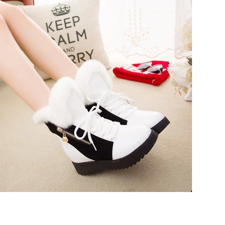 Thick-soled Warm Platform Color-block Mid-calf Martin Boots