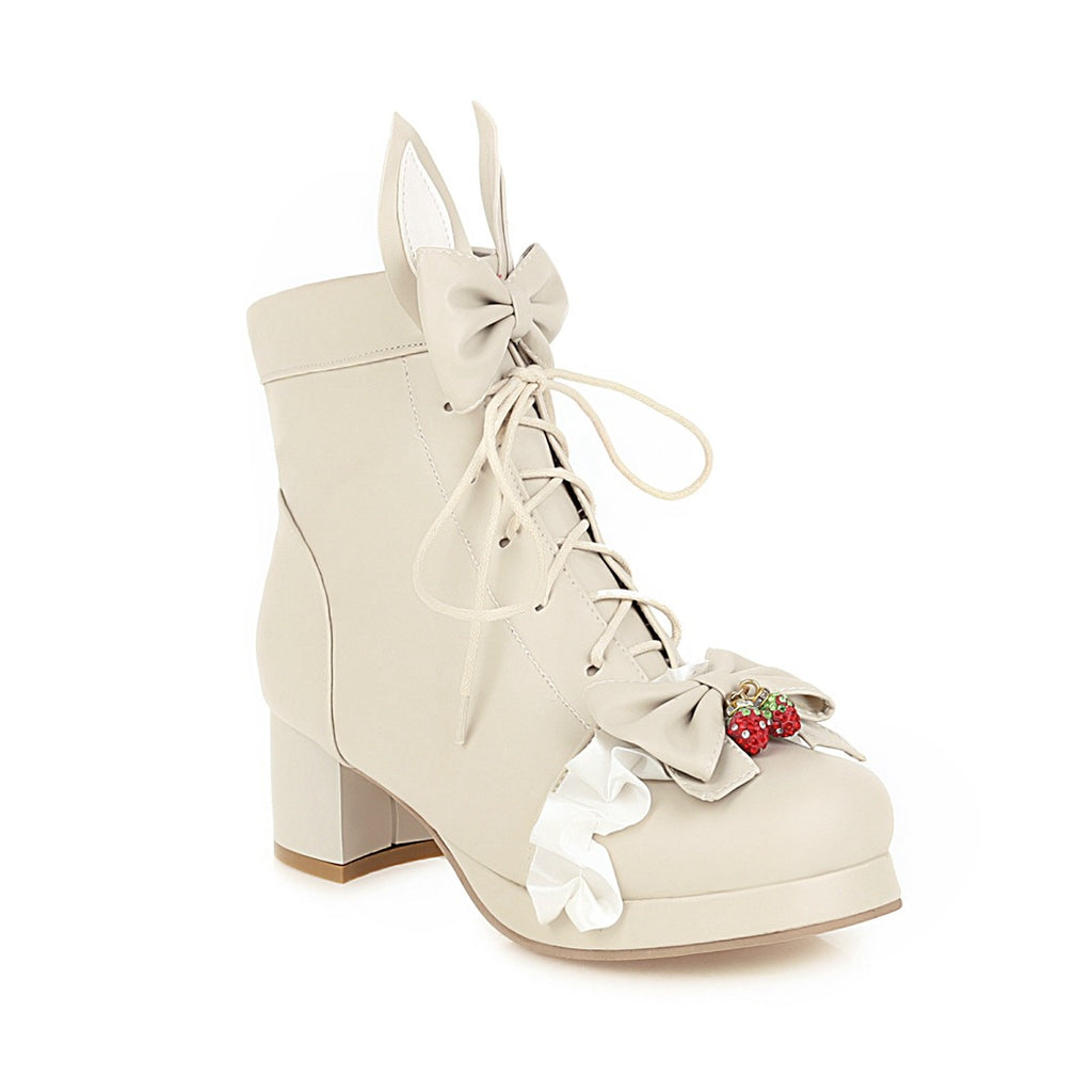 Cute Women's Strawberry Short Martin Boots with Thick Sole