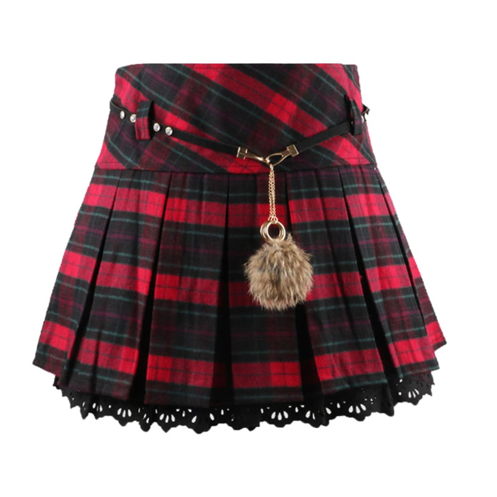 Plaid Pleated Ruffled A-line High Waist Skirt