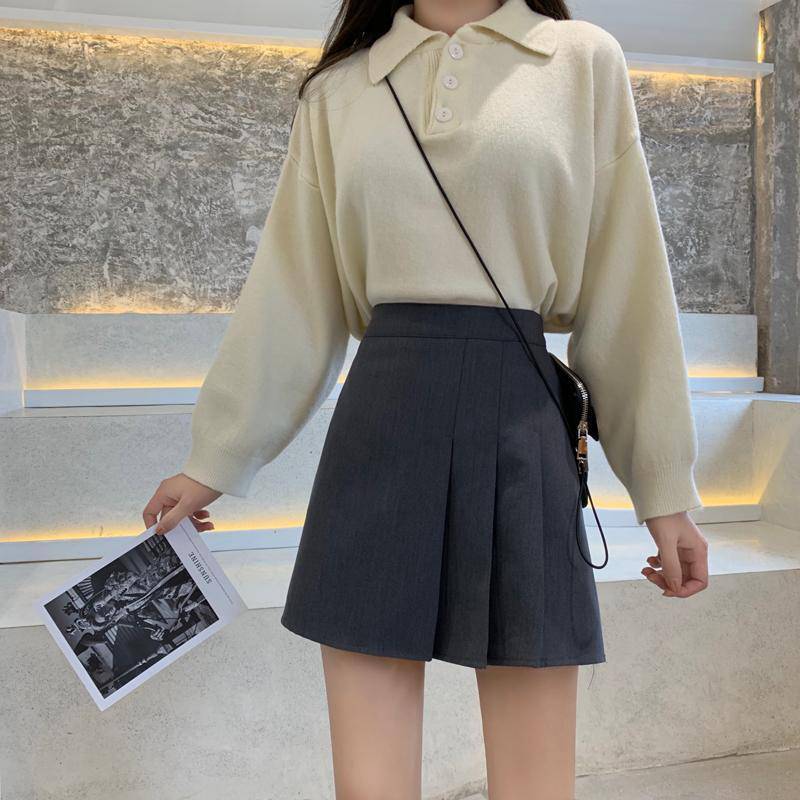 Slim Pleated High Waist A-line Skirt