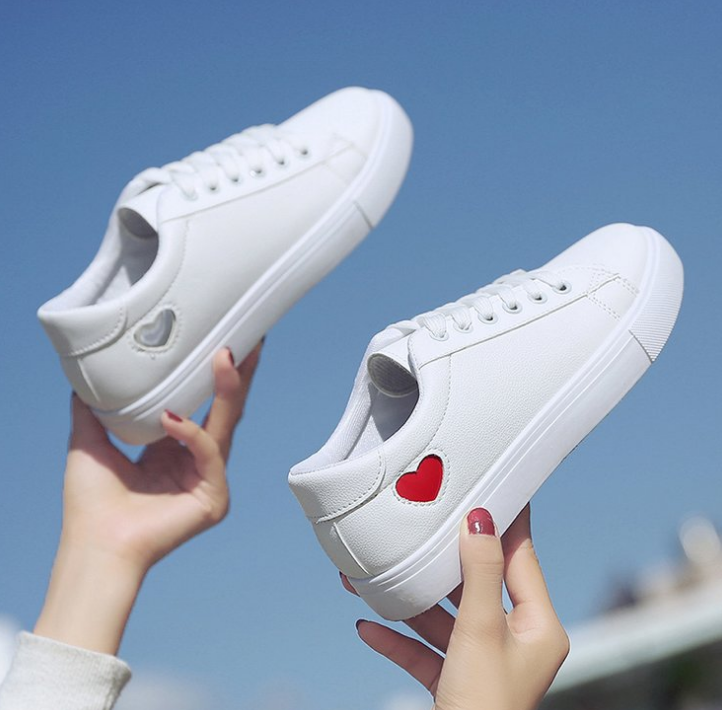 Heart Pattern Women's White Sneakers - 2018 Fashion Style