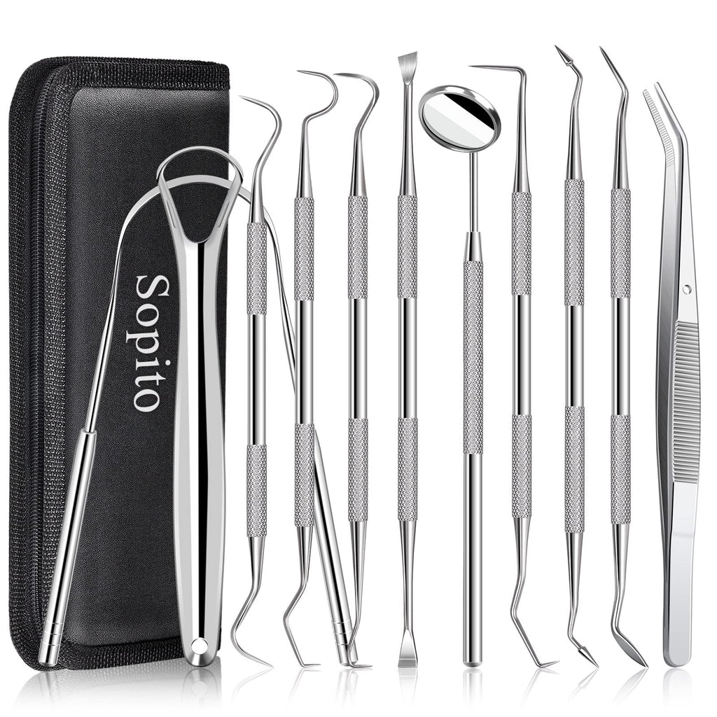 Dental Tools Sopito 11pcs Teeth Cleaning Tools Stainless Steel Dental Scraper Scaler Pick Plaque Remover Set