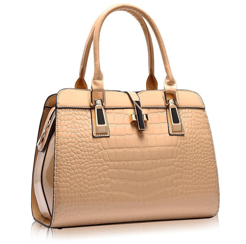 Crocodile Pattern Patent Leather Handbag