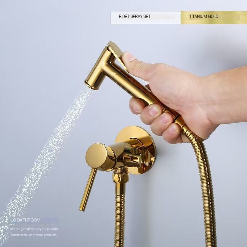 "Wall-Mounted Brass Bidet Sprayer with Titanium Finish"