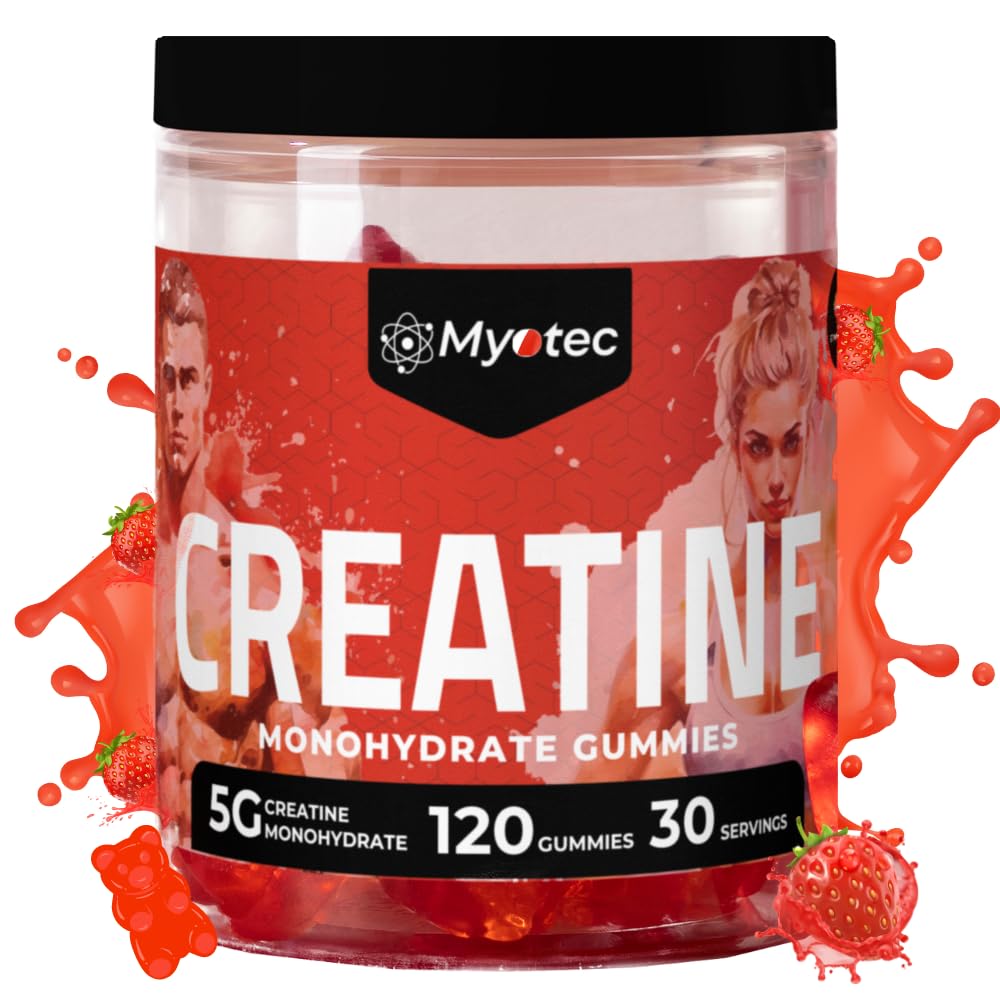 MYOTEC Creatine Monohydrate Gummies for Men & Women-5g of Creatine Monohydrate per Serving- Increase Strength and Build MuscleSugar Free 120 Count