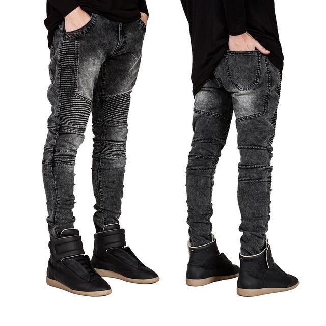 New Men's Slim Fit Ripped Denim Jeans (Motorcycle Style)