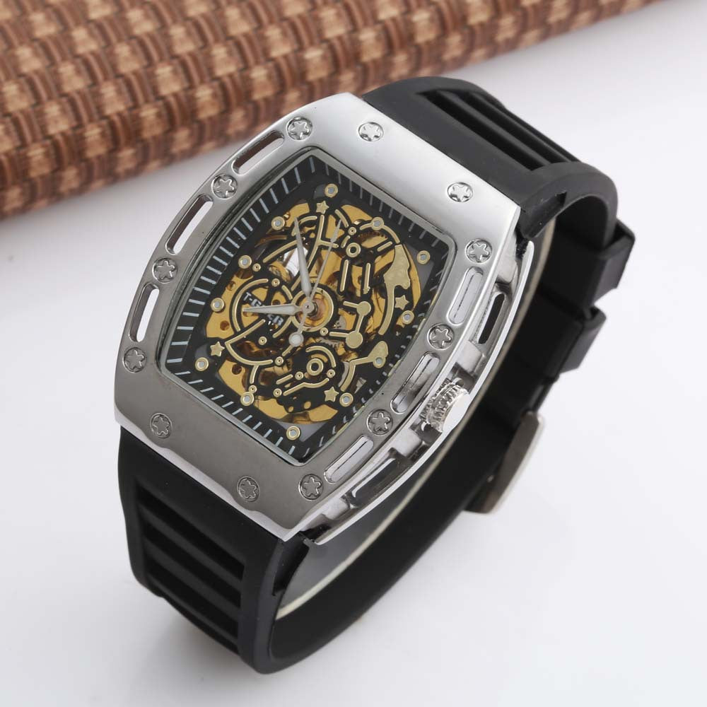 Mechanical Hollow Watch with Leather Strap