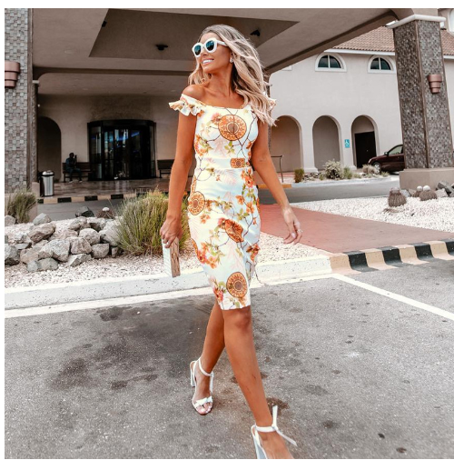 LIVA Women's Floral Off-Shoulder Bodycon Dress