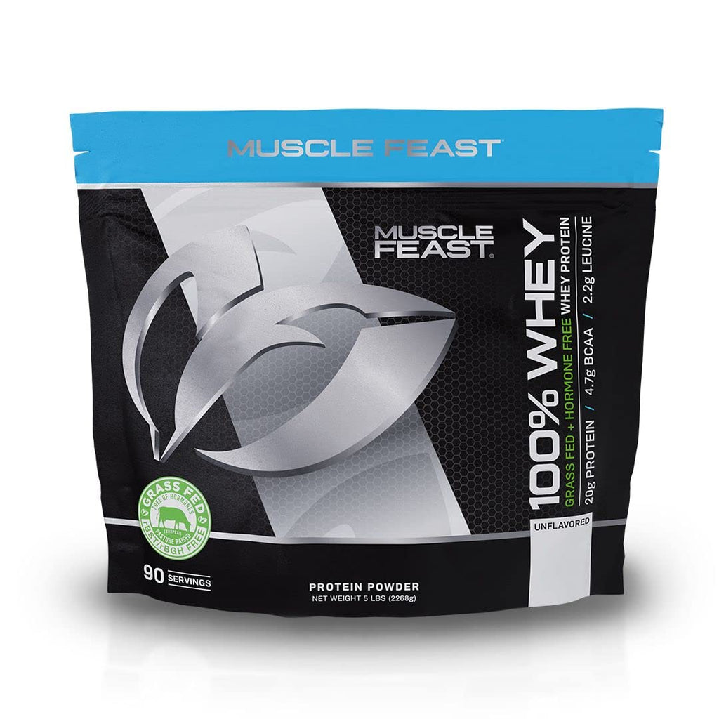Muscle Feast 100% Grass-Fed Whey Protein Pastured Raised Hormone Free All Natural Unflavored 5lb