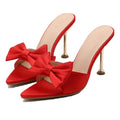 BHDJK Womens Satin Bow Backless Pointed Toe Stiletto Sandal Summer Fashion Open Toe Slingback Slip On Dress Wedding High Heel Mules for Party Dating Sexy Pumps (red8.5)