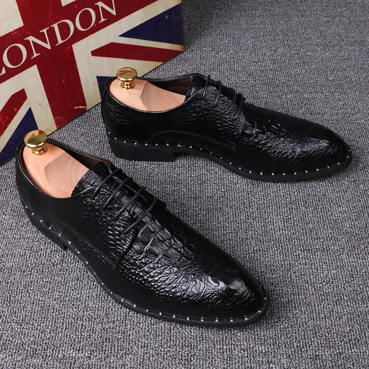 Men's Crocodile Pattern Pointed Dress Shoes with 6cm Height