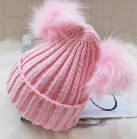 Children's Knit Beanie with Faux Fur Pom Pom