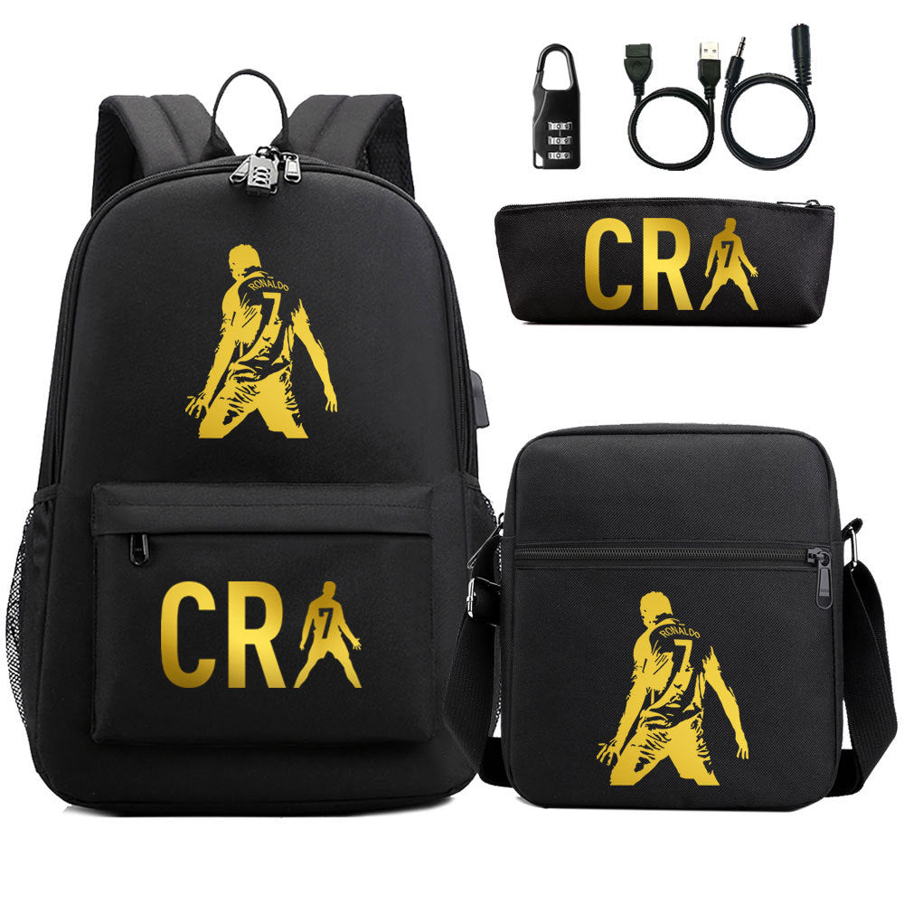 Cristiano Ronaldo Print Casual Canvas Backpack for Teens