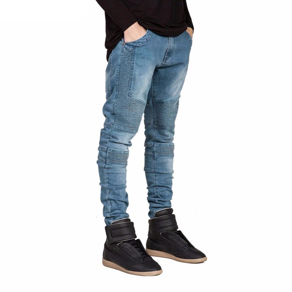 New Men's Slim Fit Ripped Denim Jeans (Motorcycle Style)