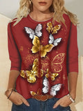 Women's Printed Crew Neck Long Sleeve T-Shirt