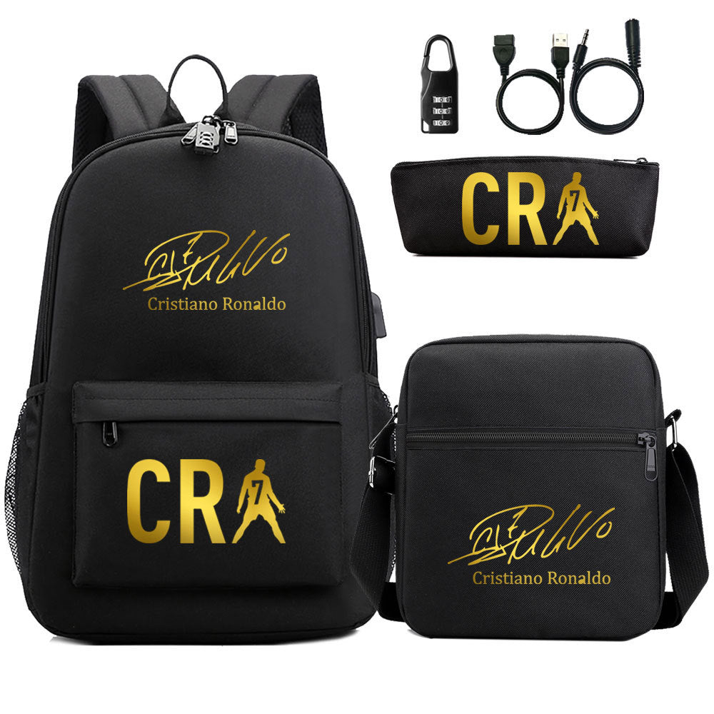 Cristiano Ronaldo Print Casual Canvas Backpack for Teens