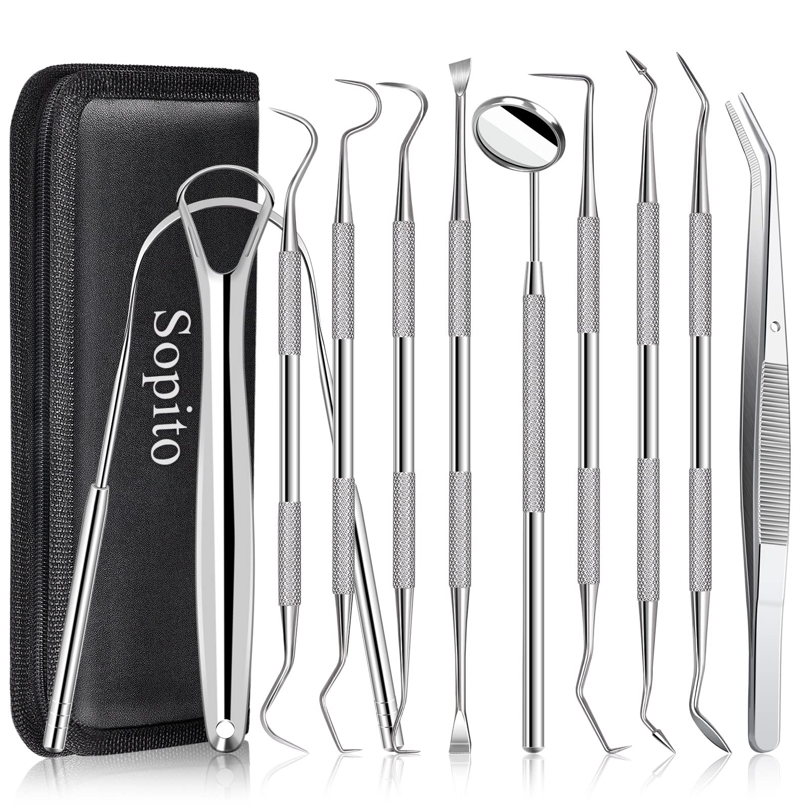 Dental Tools Sopito 11pcs Teeth Cleaning Tools Stainless Steel Dental Scraper Scaler Pick Plaque Remover Set