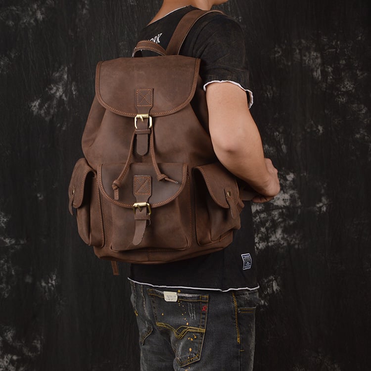Crazy Horse Leather Men's Outdoor Travel Backpack