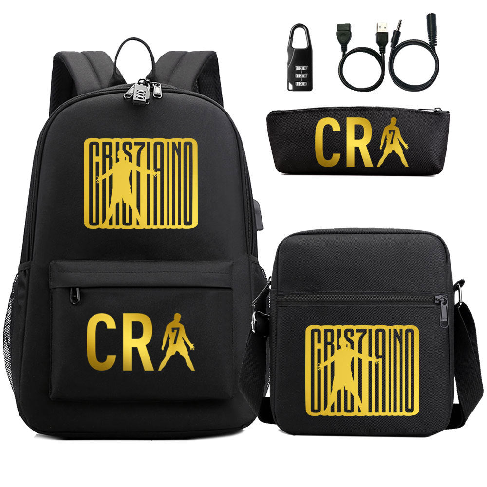 Cristiano Ronaldo Print Casual Canvas Backpack for Teens