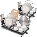 TOOLF Expandable Dish Drainer Rack Adjustable 304 Stainless Steel Dish Rack Foldable Dish Drying Rack with Removable Cutlery Holder Swivel Drainage Spout Anti-Rust Plate Rack for Kitchen 1 Piece