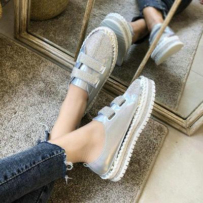 Versatile Autumn Rhinestone Velcro White Sneakers