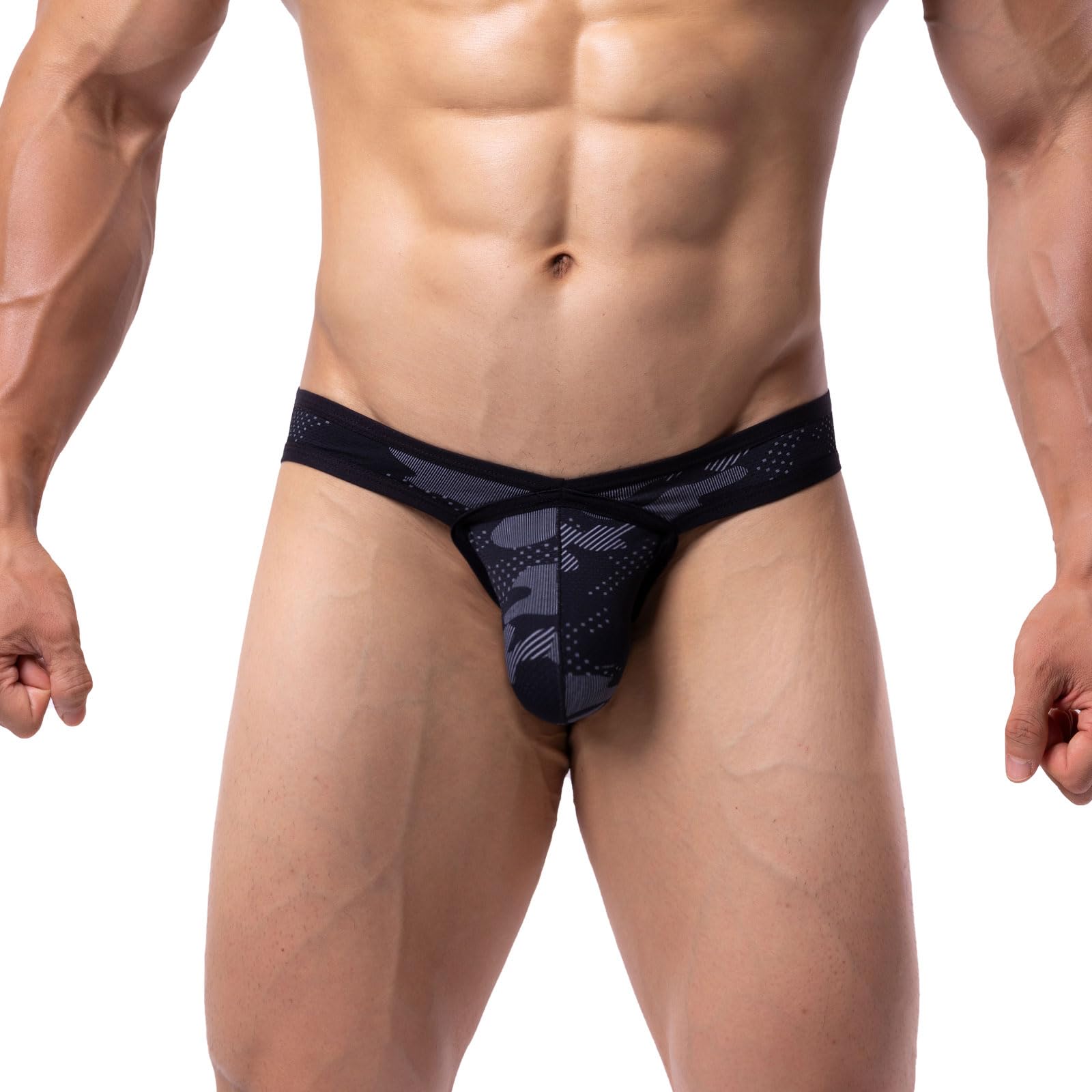Summer Code Mens Bikini Briefs Bulge Pouch Underwear Breathable Micro Mesh Briefs Undies Low Rise Cut with Pouch Underpants Black Large