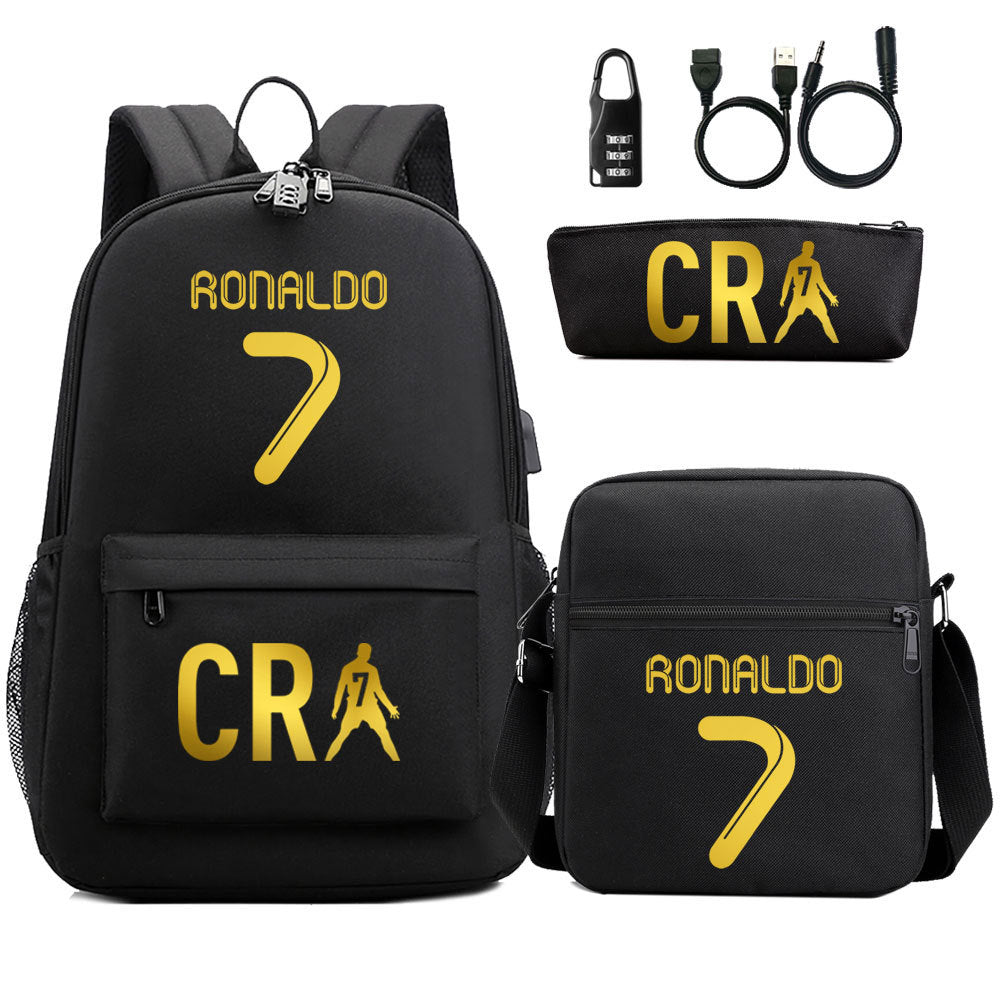 Cristiano Ronaldo Print Casual Canvas Backpack for Teens