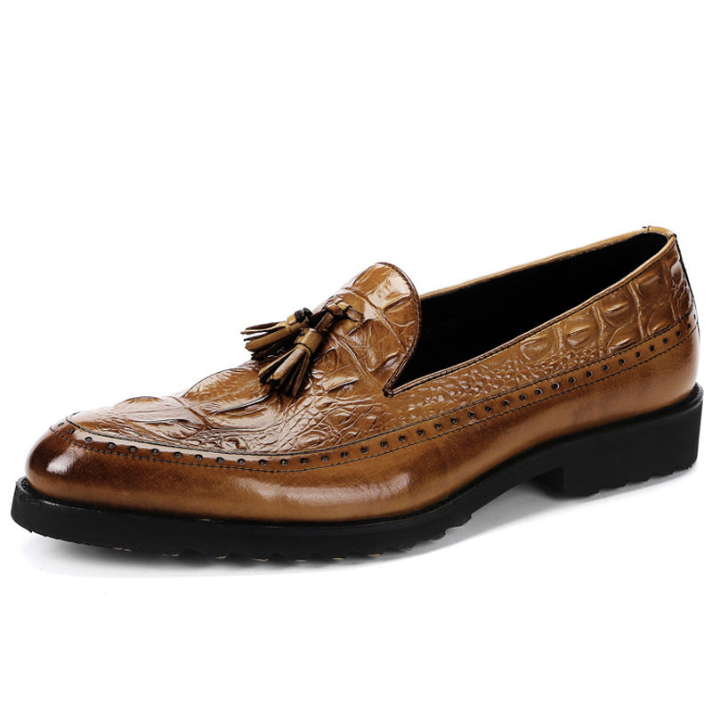 Crocodile Pattern Men's Leather Brogue Dress Shoes